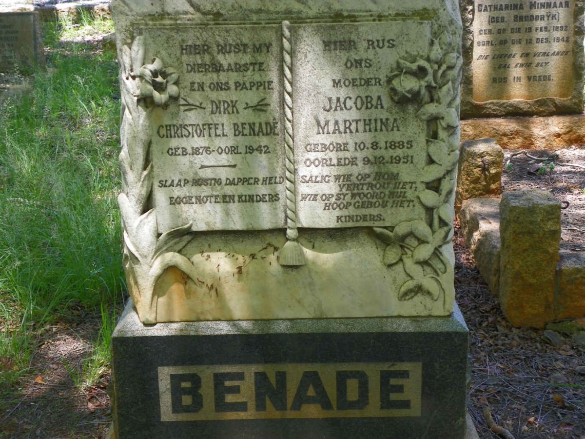 BENADÉ Dirk Christoffel 1876-1942 &amp; Jacoba Marthina 1885-1951