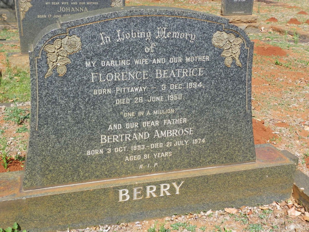 BERRY Bertrand Ambrose 1893-1974 &amp; Florence Beatrice PITTAWAY 1894-1950