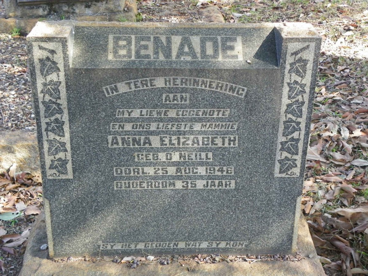 BENADE Anna Elizabeth nee O'NEILL -1946