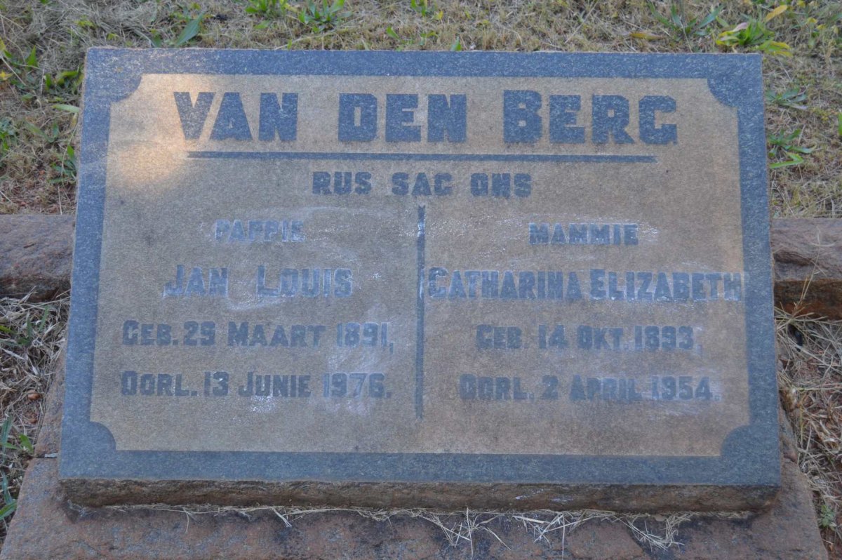 BERG Jan Louis, van den 1891-1976 &amp; Catharina Elizabeth 1893-1954