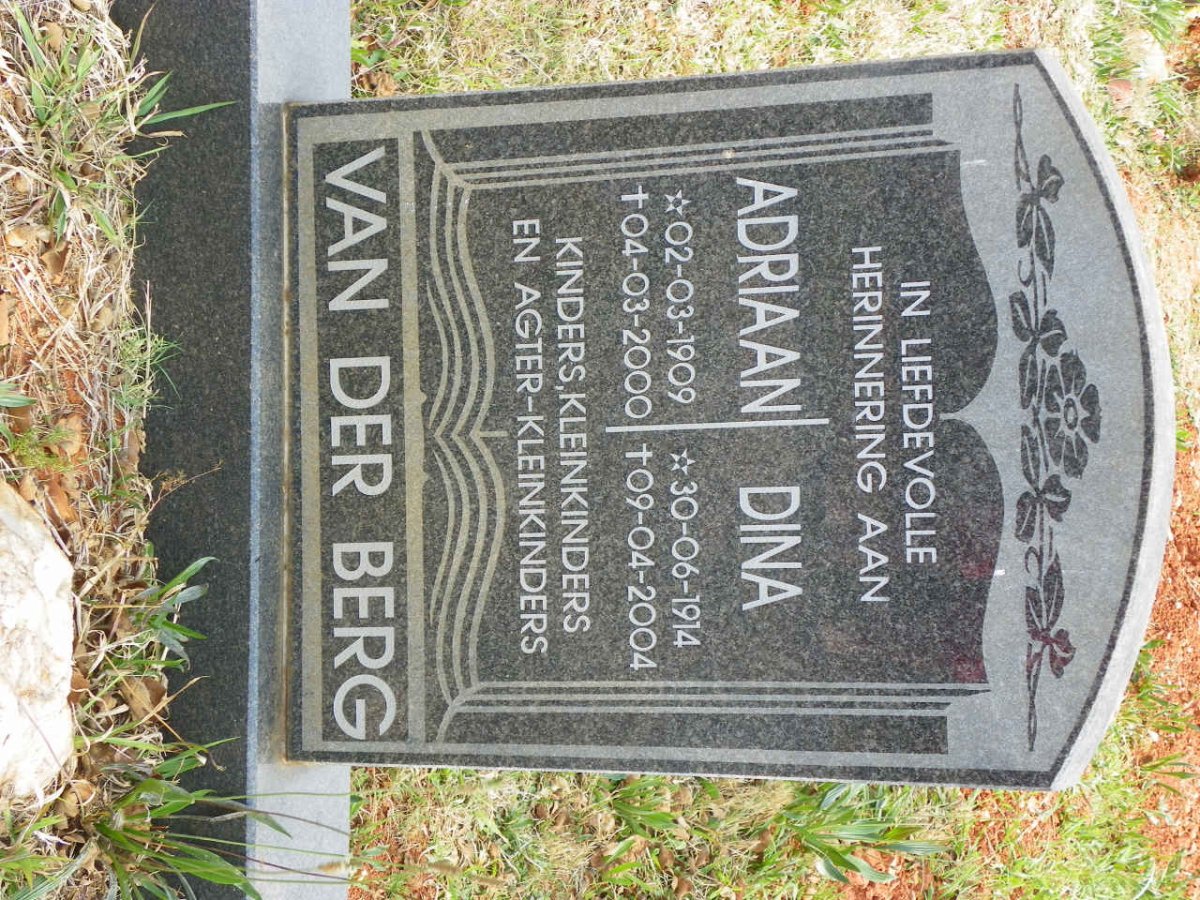 BERG Adriaan, van der 1909-2000 &amp; Dina 1914-2004