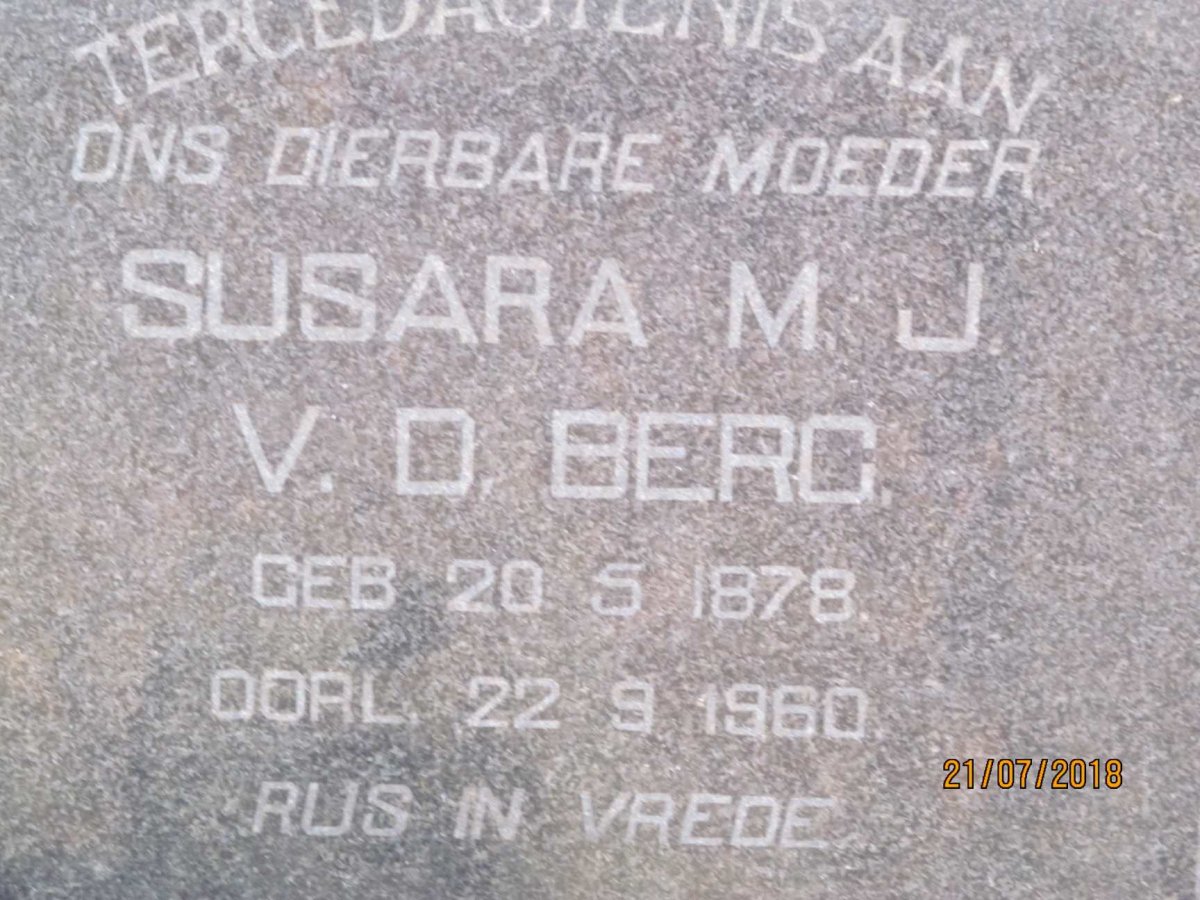 BERG Susara M.J., v.d. 1878-1960