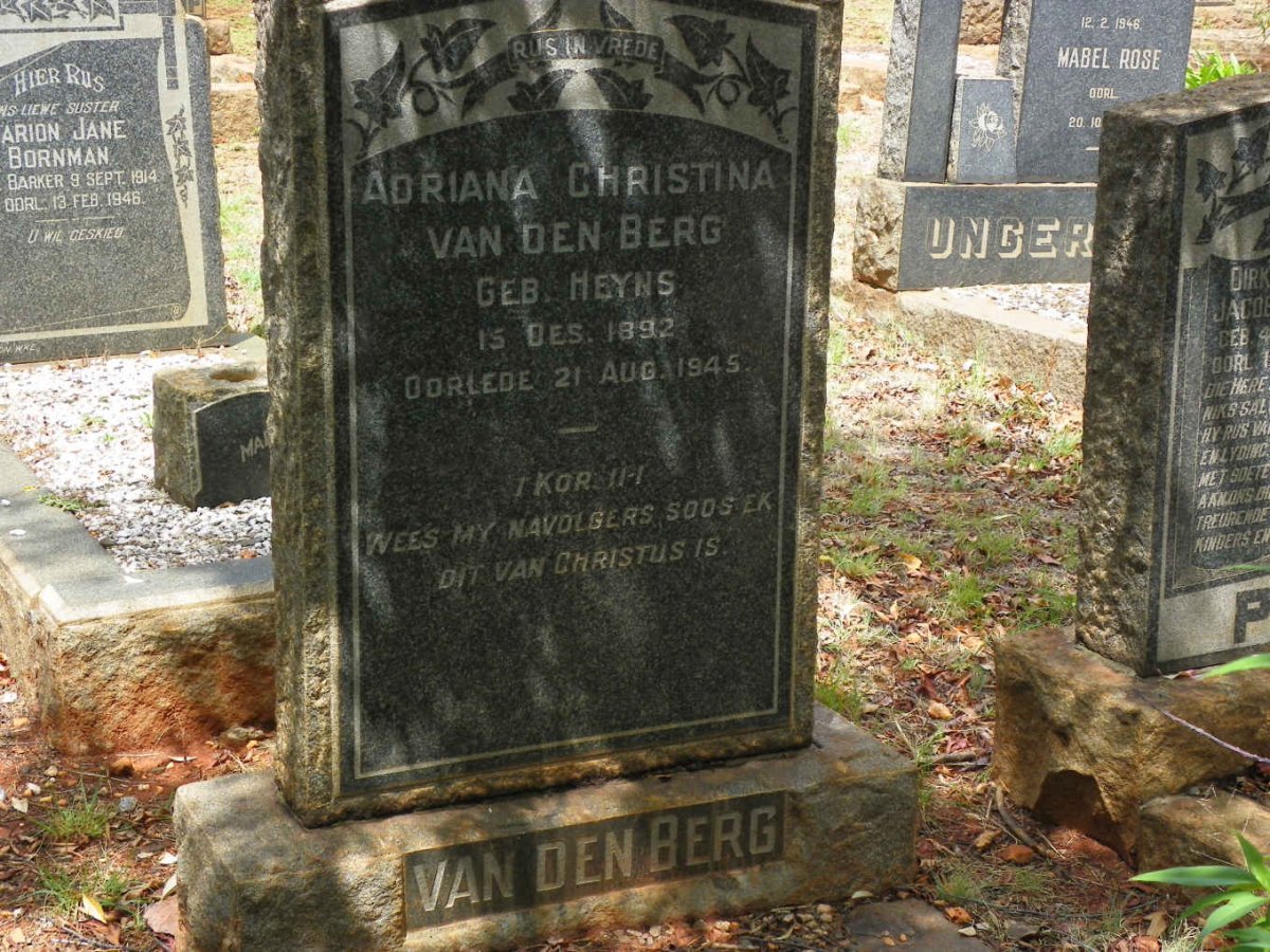 BERG Adriana Christina, van den nee HEYNS 1892-1945