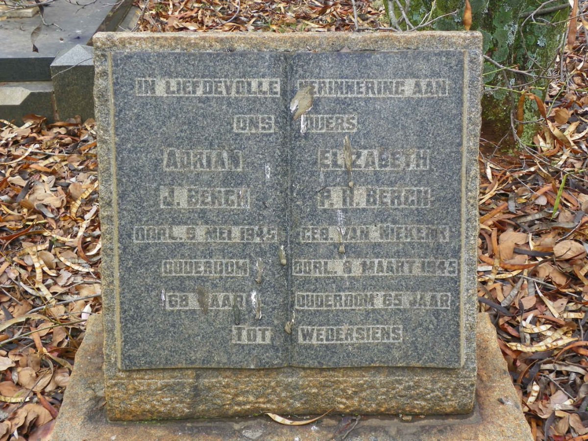 BERGH Adrian J. -1945 &amp; Elizabeth P.H. VAN NIEKERK -1945