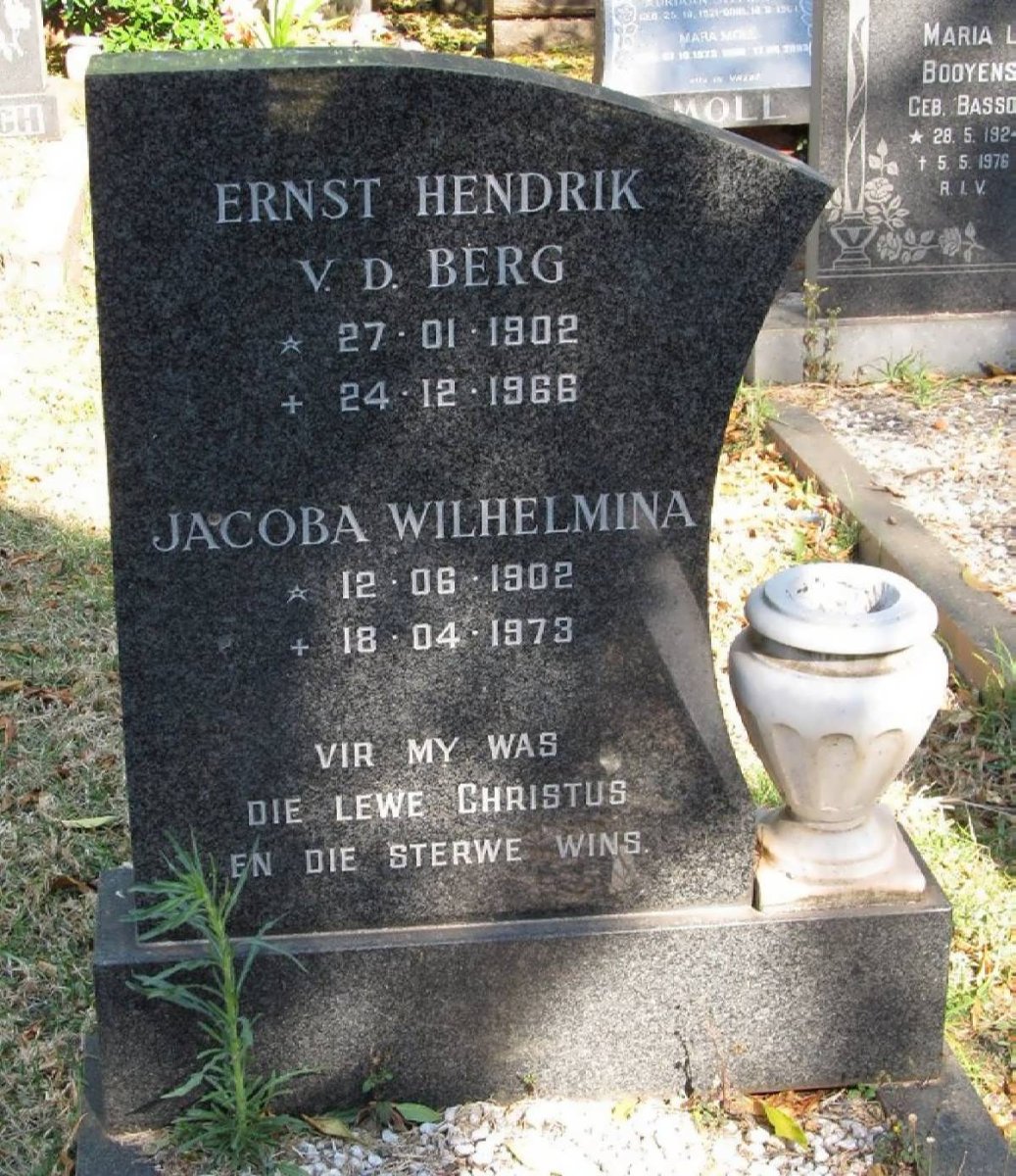BERG Ernst Hendrik, v.d. 1902-1966 &amp; Jacoba Wilhelmina 1902-1973
