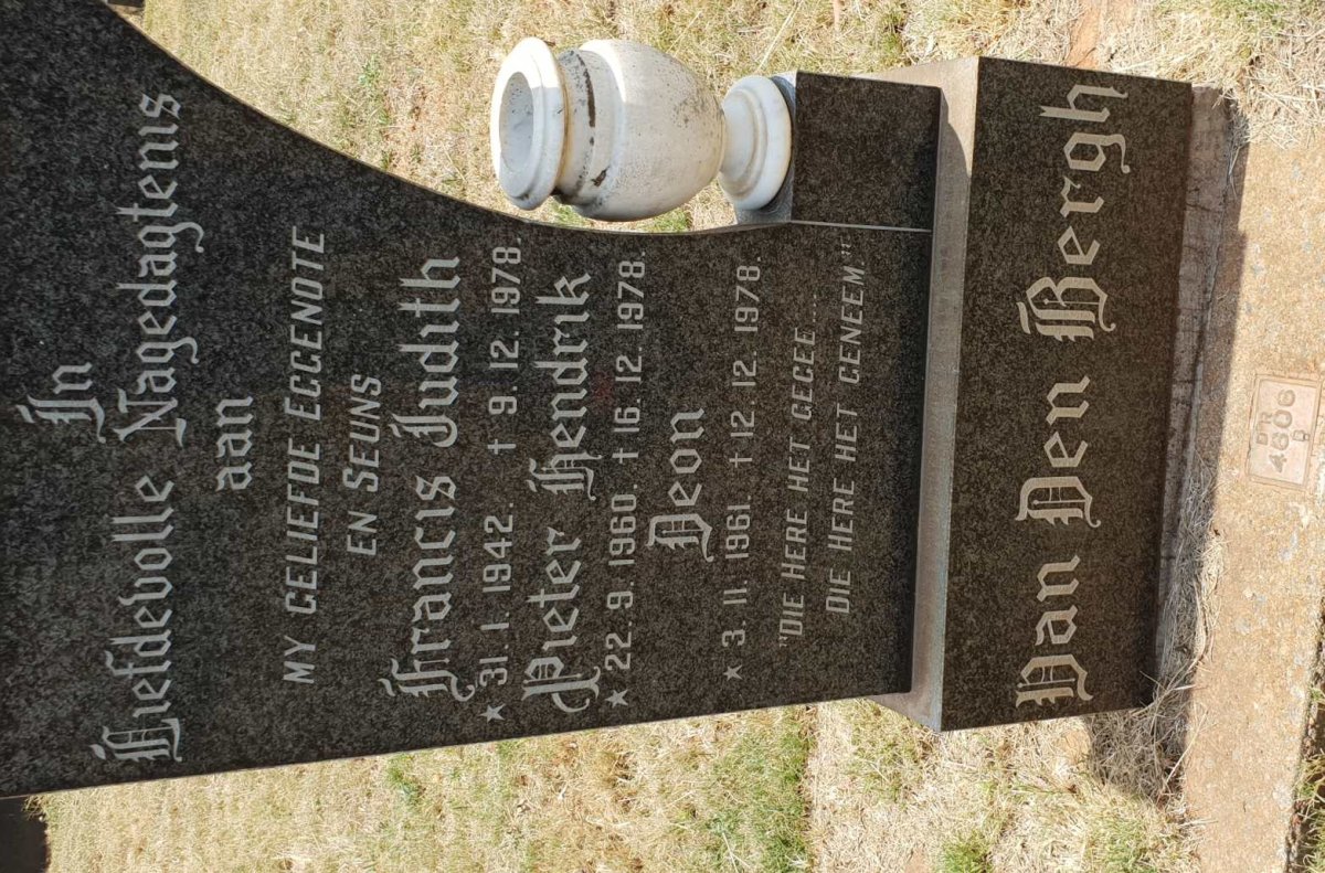 BERGH Francis Judith, van den 1942-1978 :: VAN DEN BERGH Pieter Hendrik 1960-1978 :: VAN DEN BERGH Deon 1961-1978
