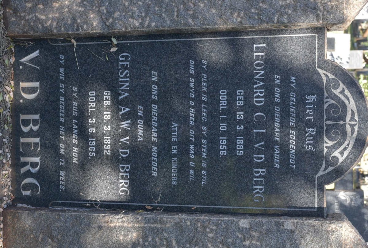 BERG Leonard C.L., v.d. 1889-1956 &amp; Gesina A.W. 1892-1965