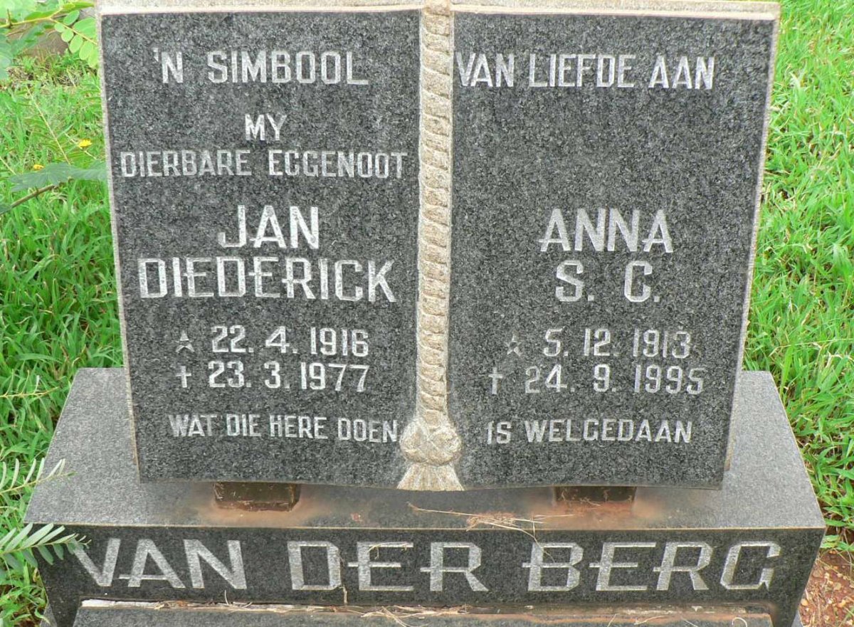 BERG Jan Diederick, van der 1916-1977 &amp; Anna S.C. 1913-1995