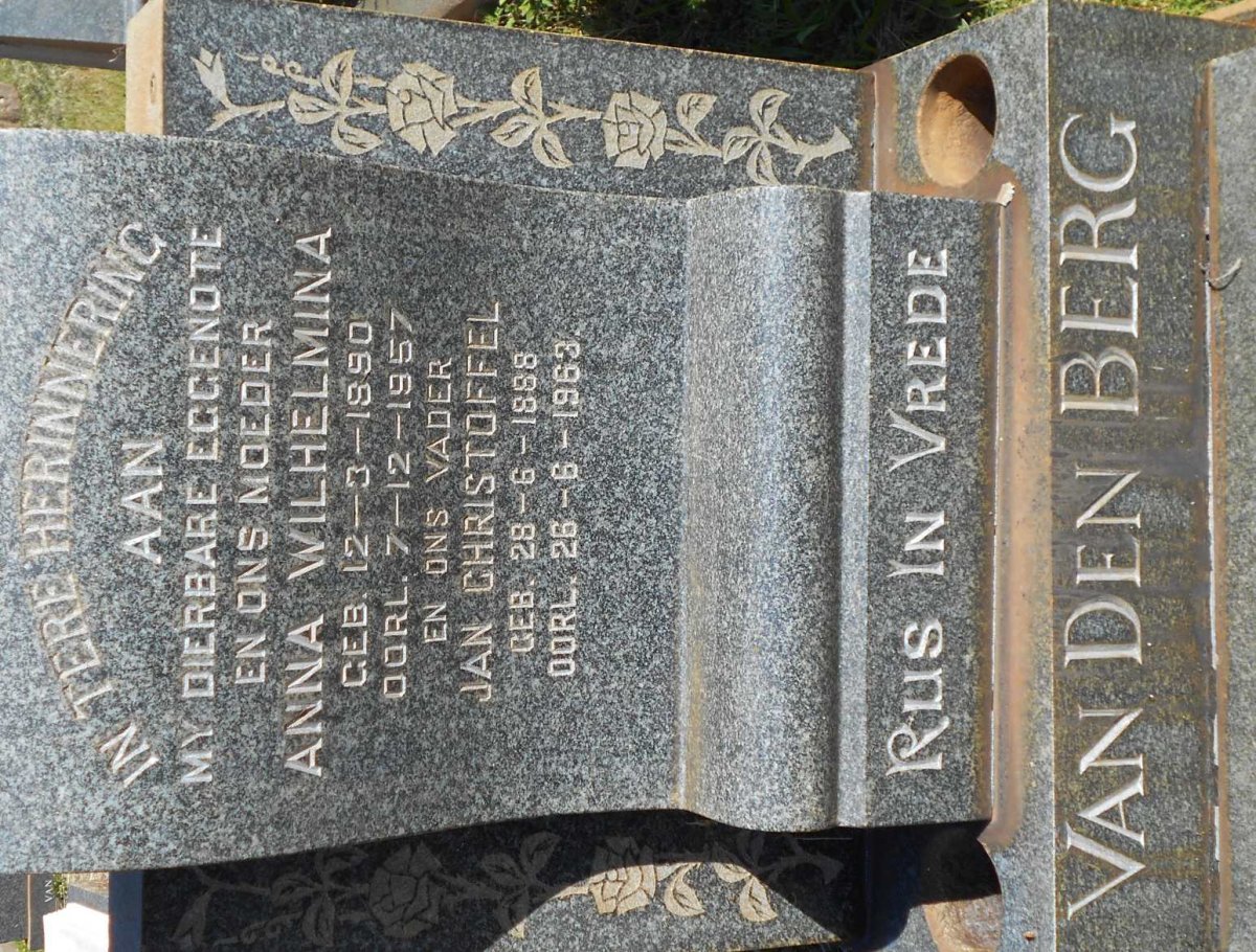 BERG Jan Christoffel, van den 1888-1963 &amp; Anna Wilhelmina 1890-1957