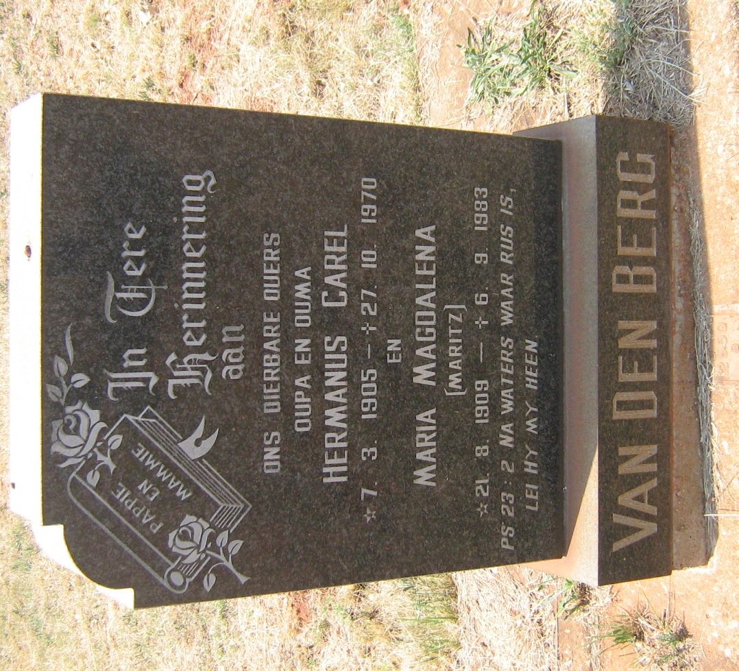 BERG Hermanus Carel, van den 1905-1970 &amp; Maria Magdalena MARITZ 1909-1983