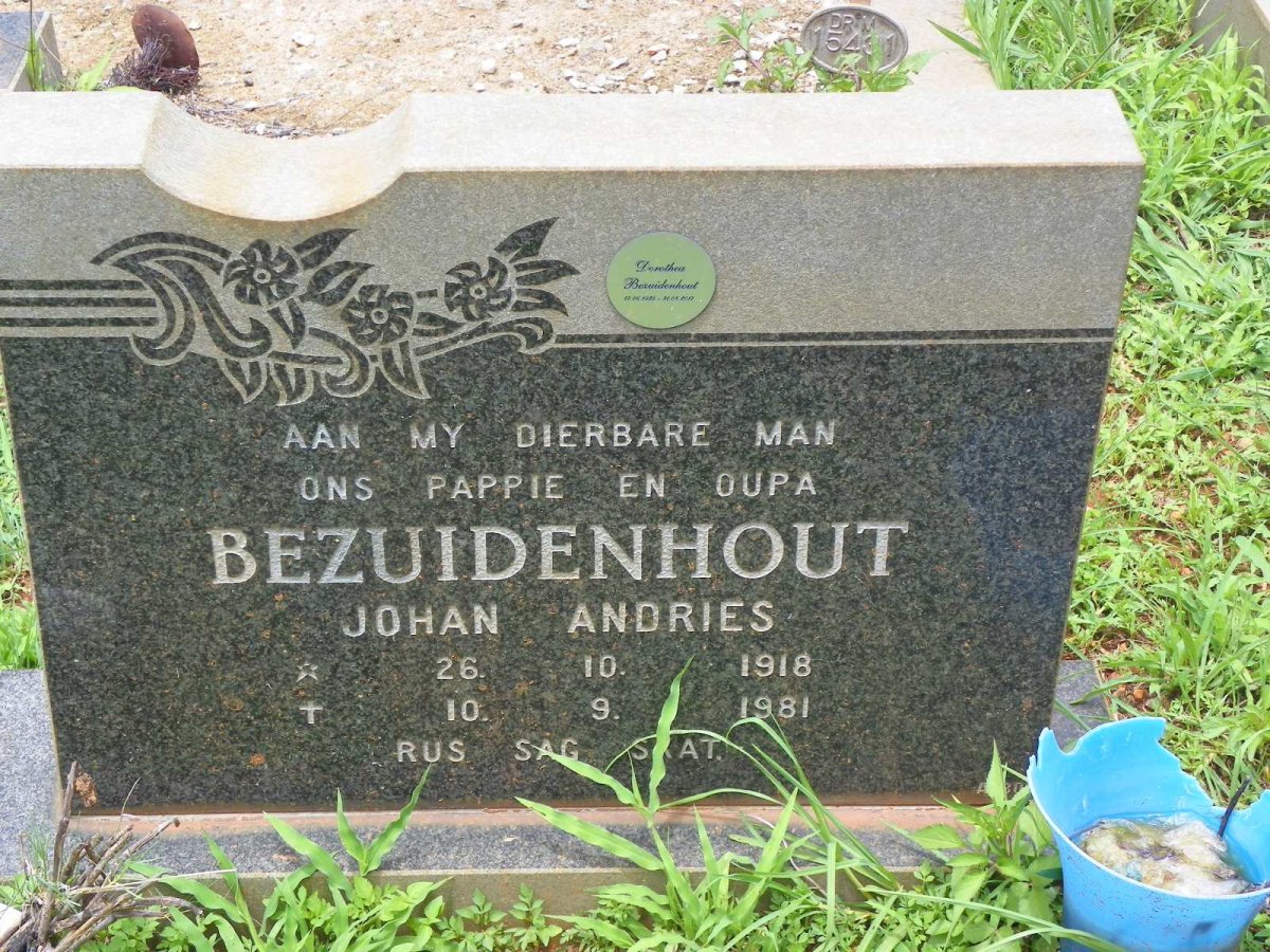 BEZUIDENHOUT Johan Andries 1918-1981 &amp; Dorothea 1925-2017
