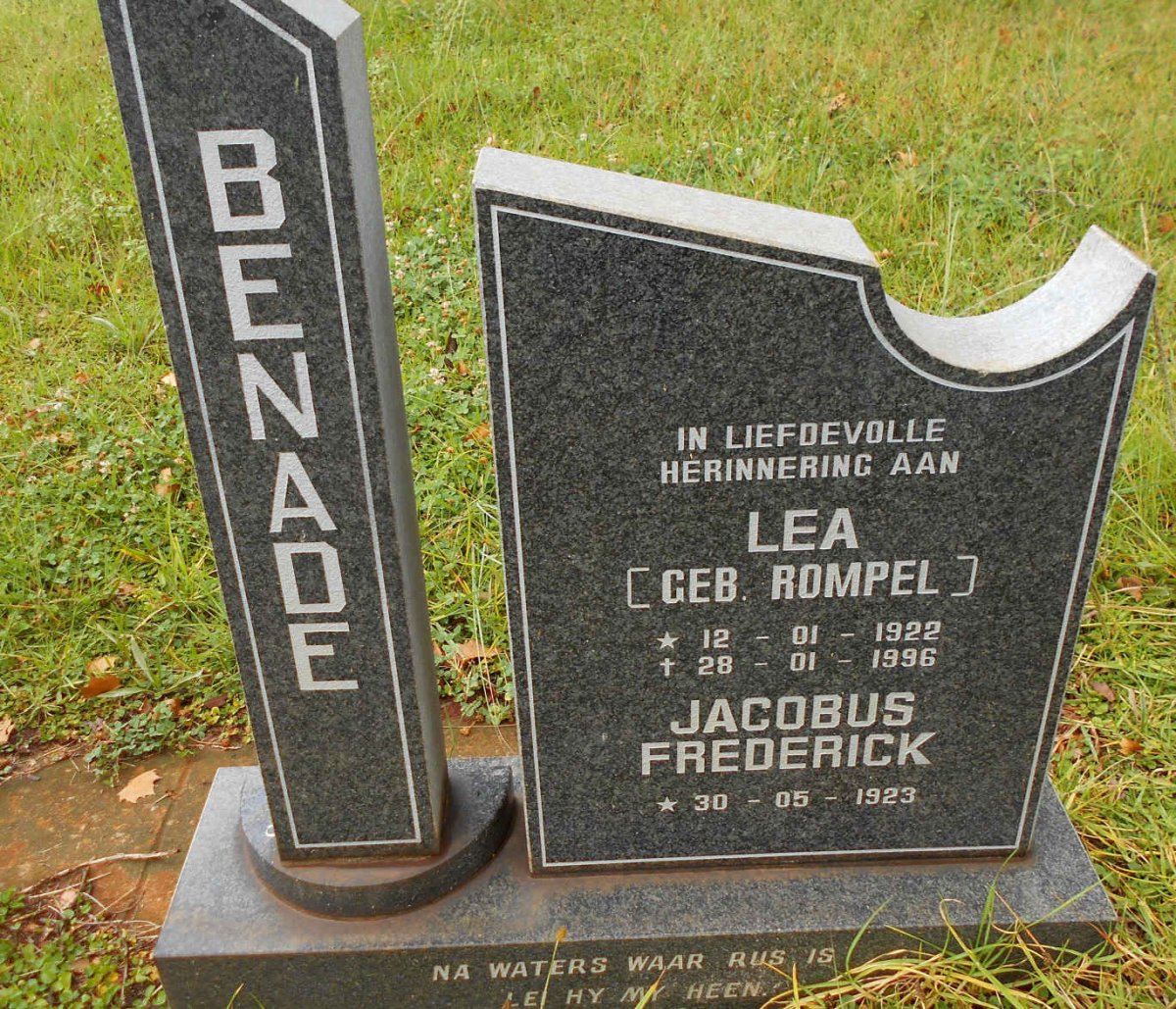 BENADE Jacobus Frederick 1923- &amp; Lea ROMPEL 1922-1996