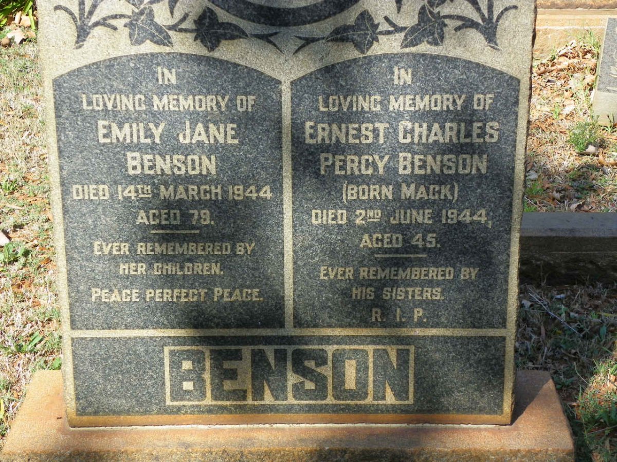 BENSON Ernest Charles Percy -1944 :: BENSON Emily Jane -1944