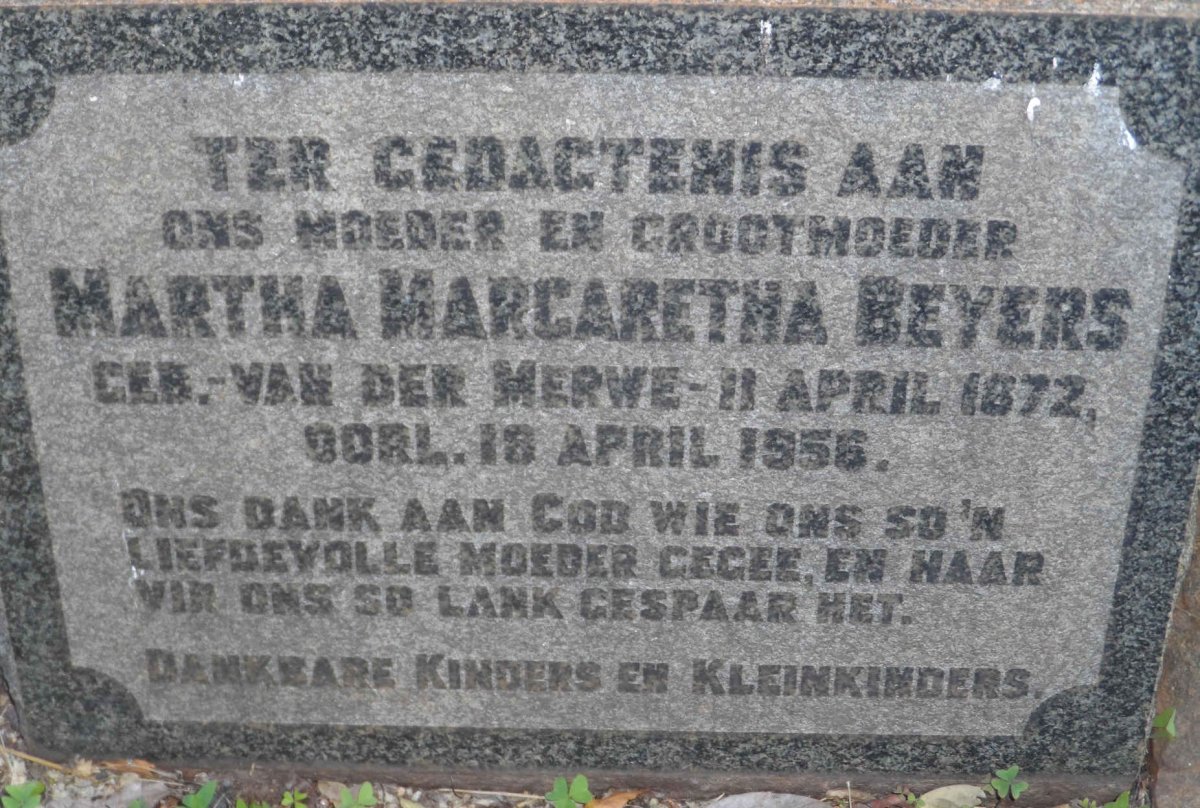 BEYERS Martha Margaretha nee VAN DER MERWE 1872-1956