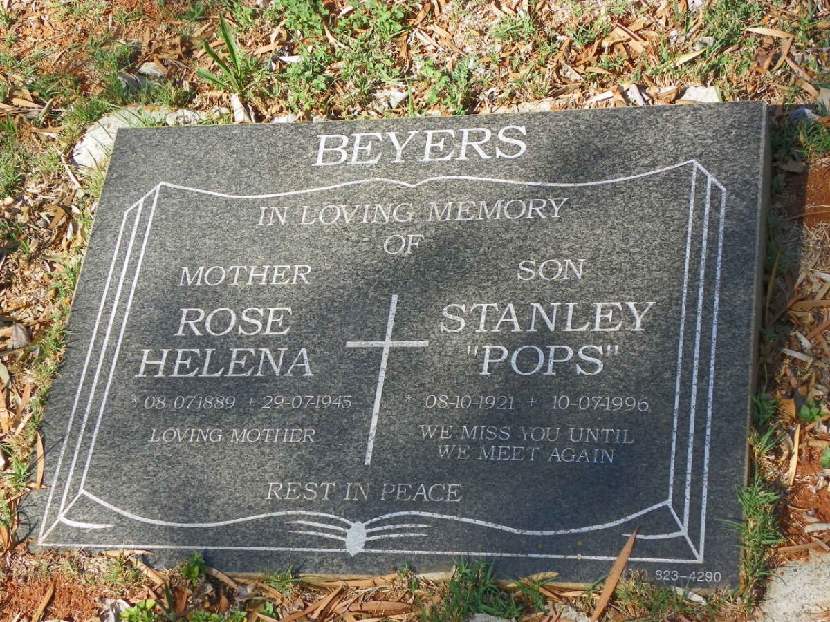 BEYERS Rose Helena 1889-1945 :: BEYERS Stanley 1921-1996