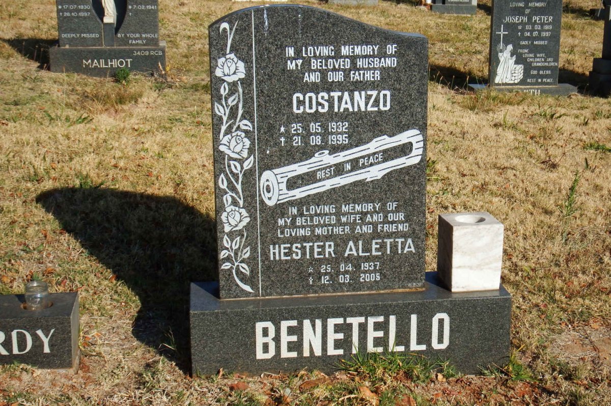 BENETELLO Costanzo 1932-1995 &amp; Hester Aletta 1937-2005