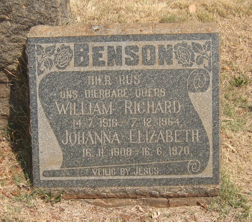 BENSON William Richard 1916-1964 &amp; Johanna Elizabeth 1908-1970