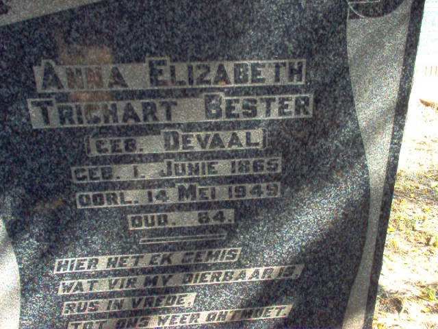 BESTER Anna Elizabeth Trichart nee DE VAAL 1865-1949
