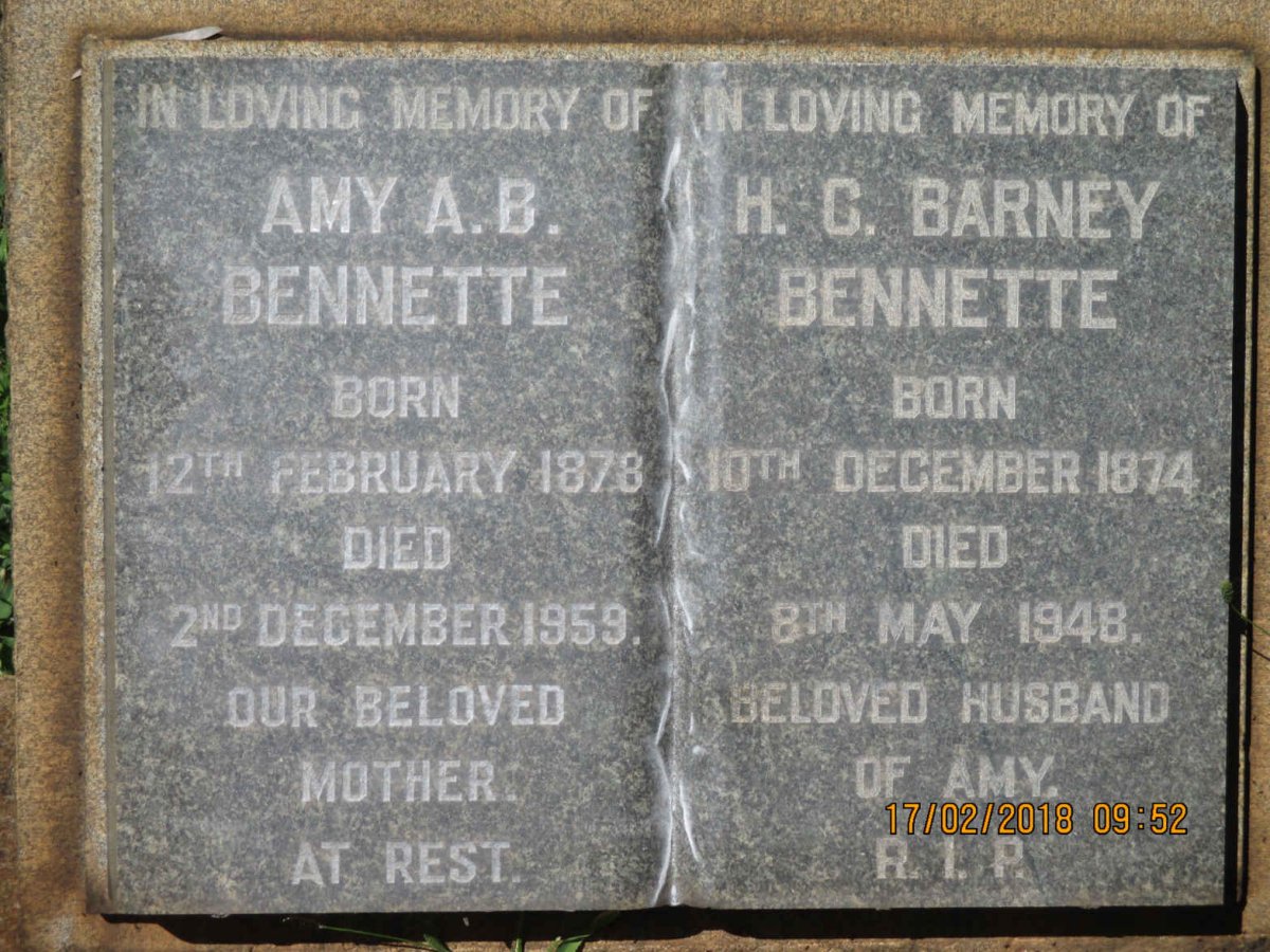BENNETTE H.C. Barney 1874-1948 &amp; Amy A.B. 1878-1959