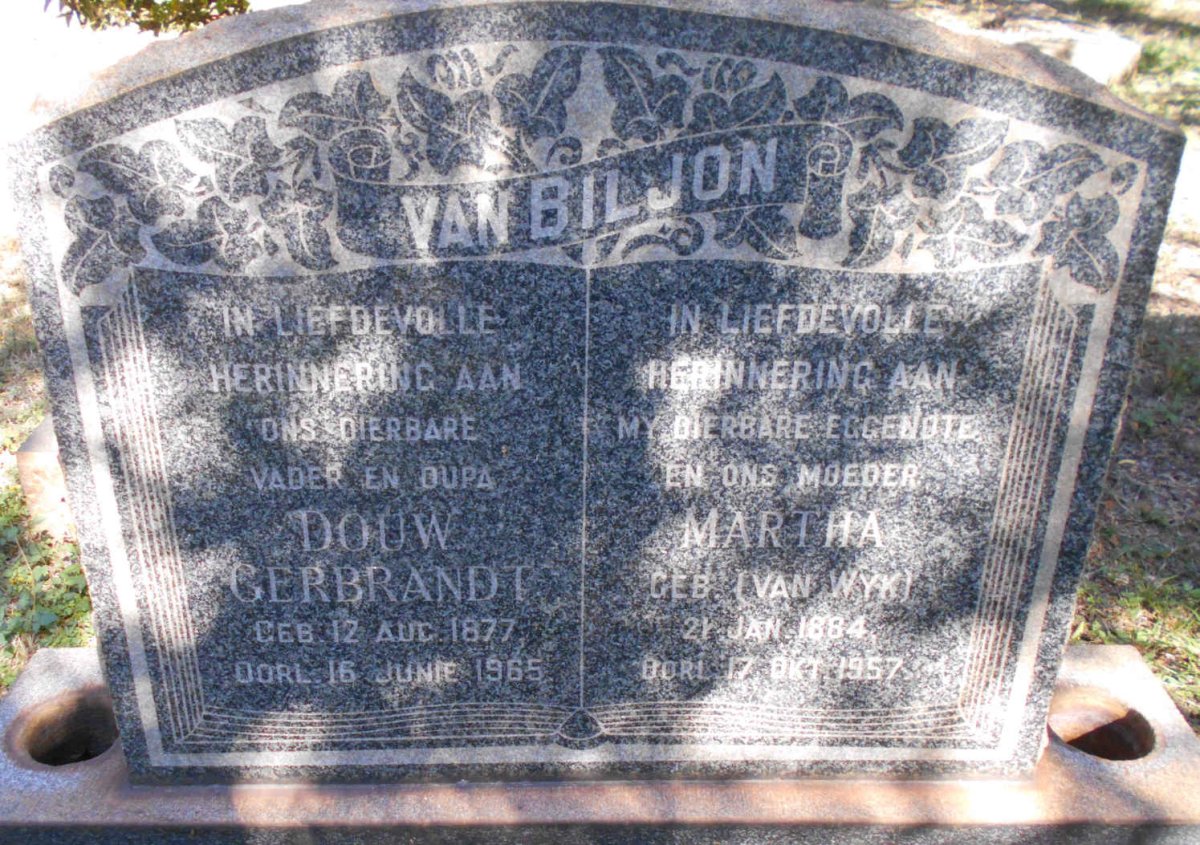 BILJON Douw Gerbrandt, van 1877-1965 &amp; Martha VAN WYK 1884-1957