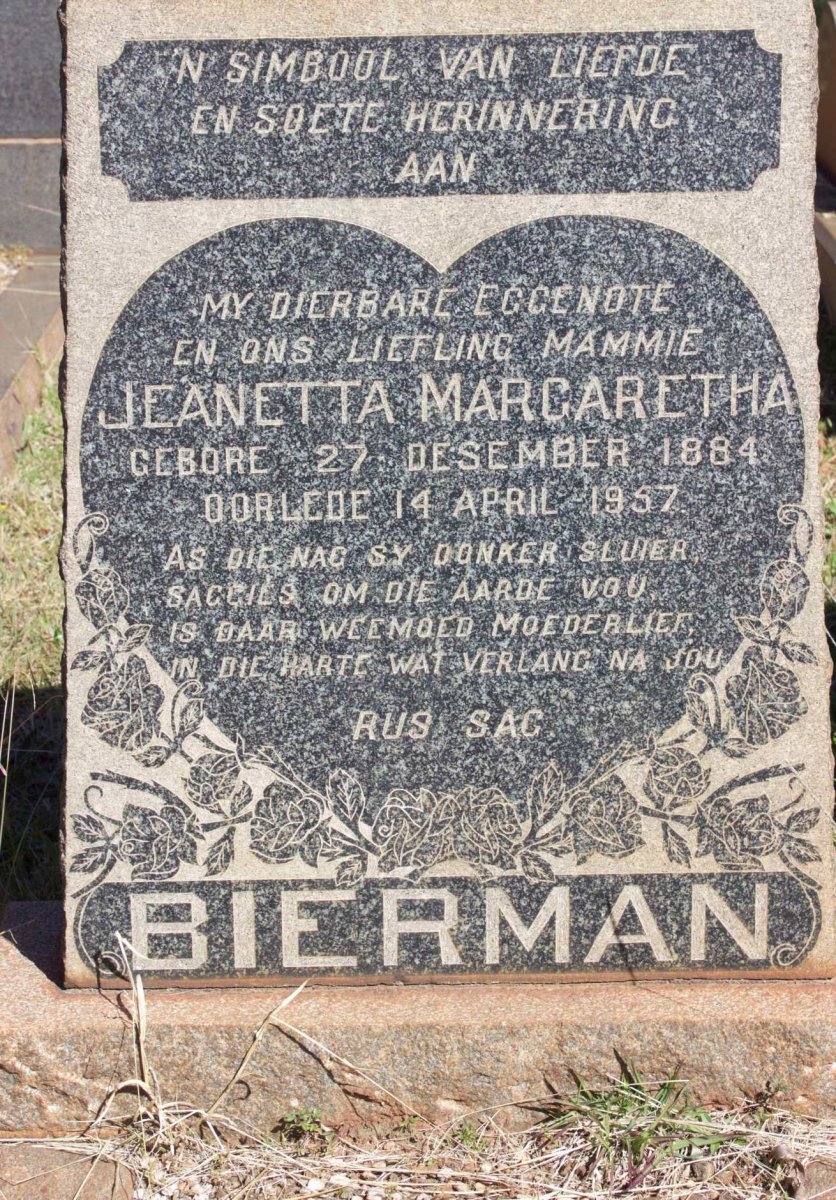 BIERMAN Jeanetta Margaretha 1884-1957