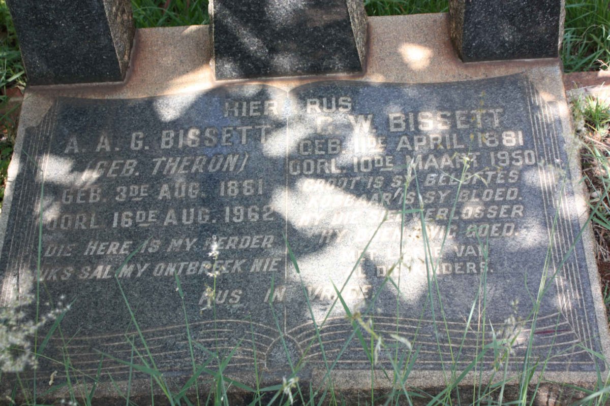 BISSETT G.W. 1881-1950 &amp; A.A.G. THERON 1881-1962