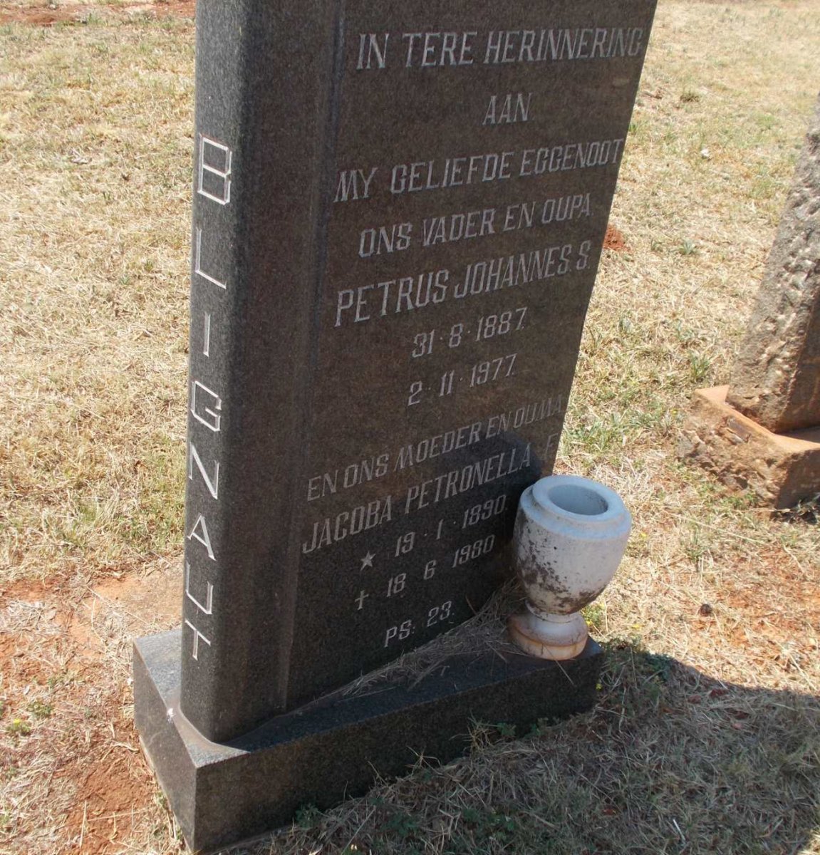 BLIGNAUT Petrus Johannes S. 1887-1977 &amp; Jacoba Petronella F. 1890-1980
