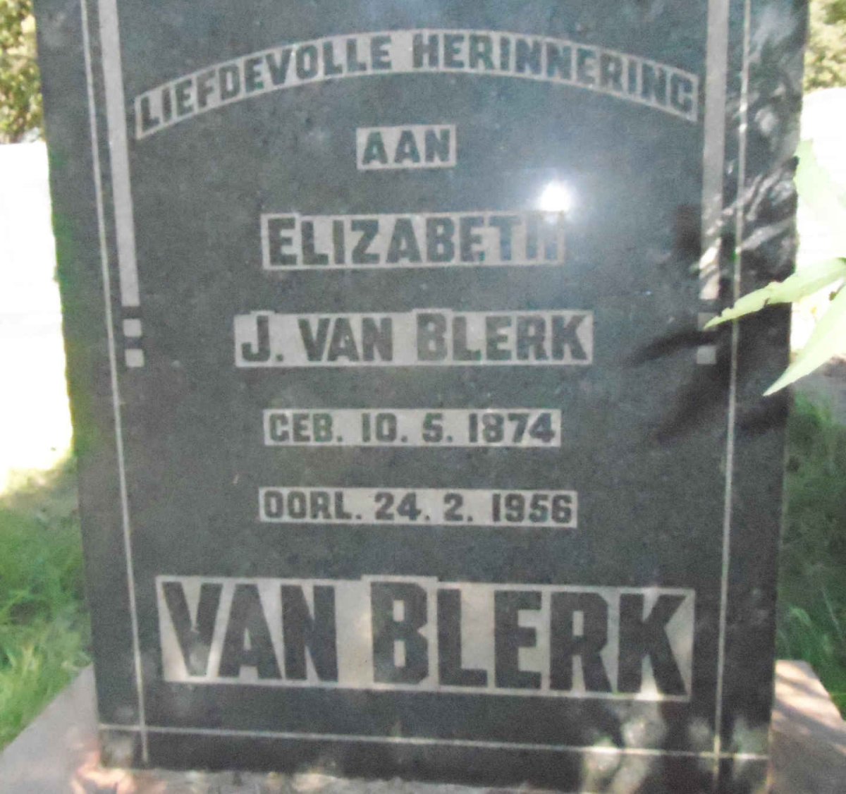BLERK Elizabeth J., van 1874-1956