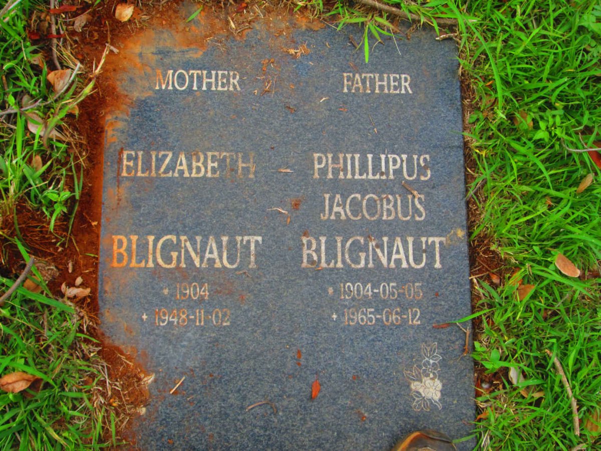 BLIGNAUT Phillipus Jacobus 1904-1965 &amp; Elizabeth 1904-1948
