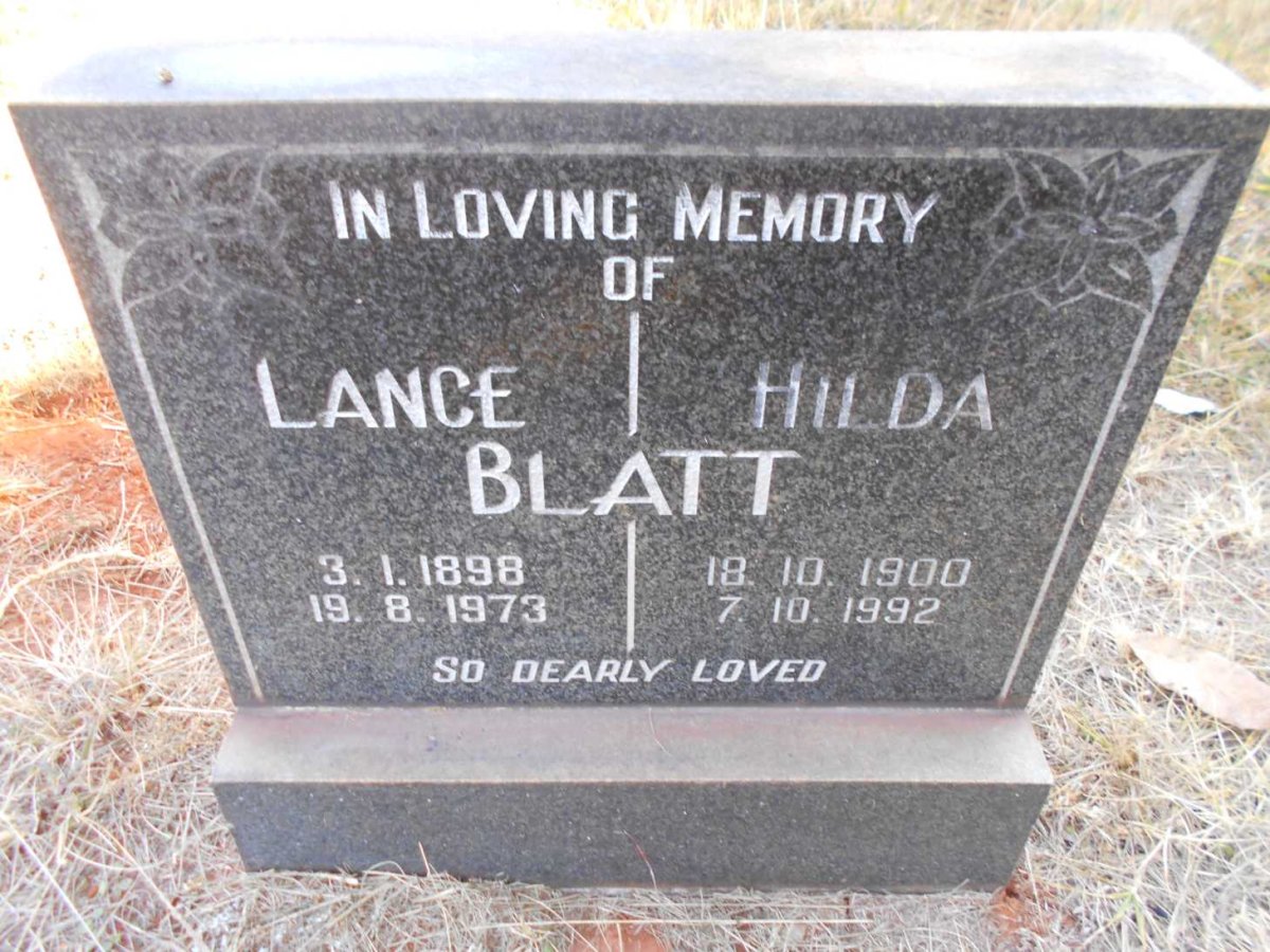 BLATT Lance 1898-1973 &amp; Hilda 1900-1992