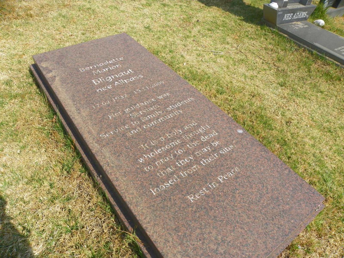BLIGNAUT Bernadette Marion nee ALLBASS 1932-2009