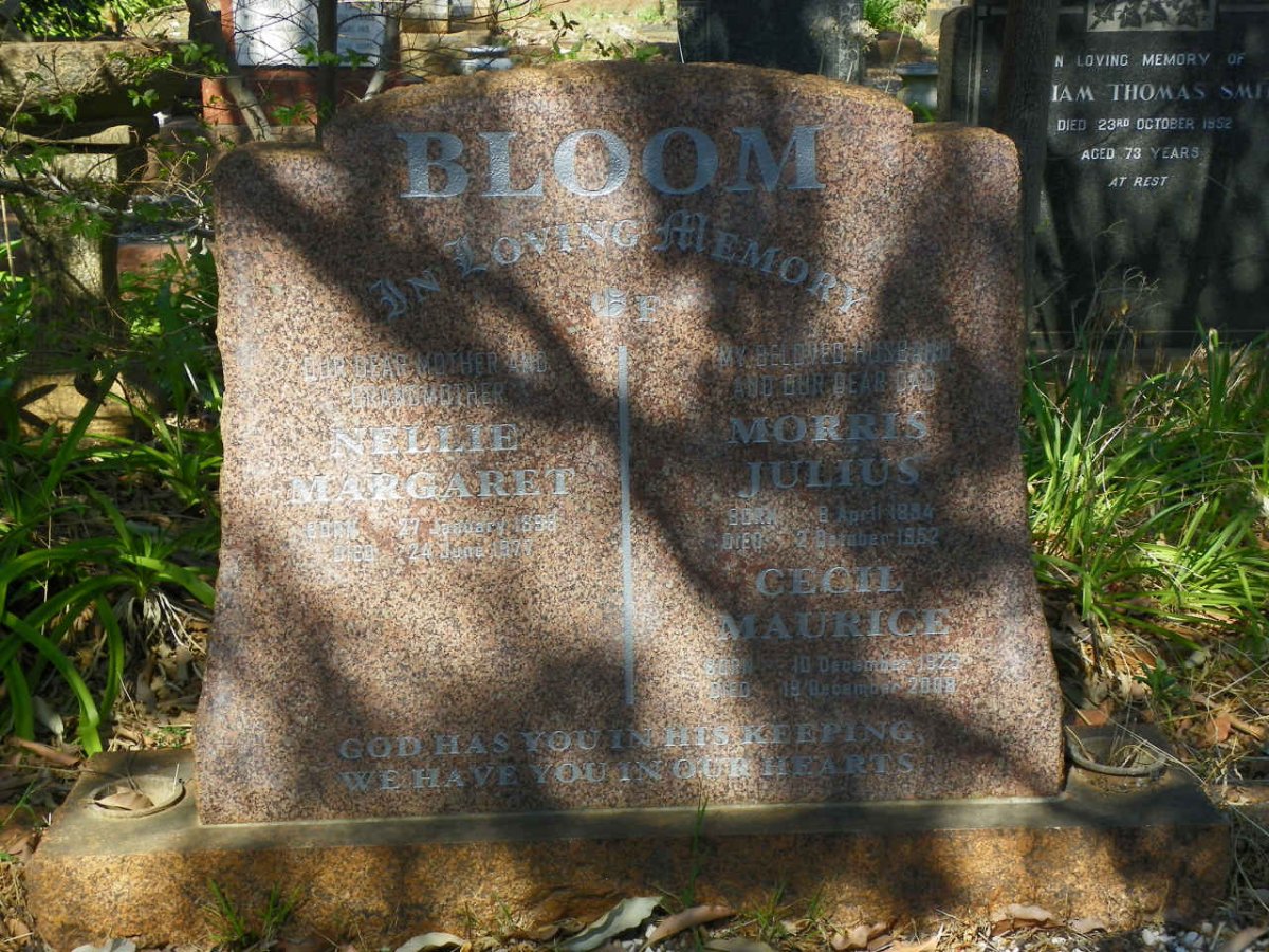 BLOOM Morris Julius 1884-1952 &amp; Nellie Margaret 1896-1977 :: BLOOM Cecil Maurice 1925-2008