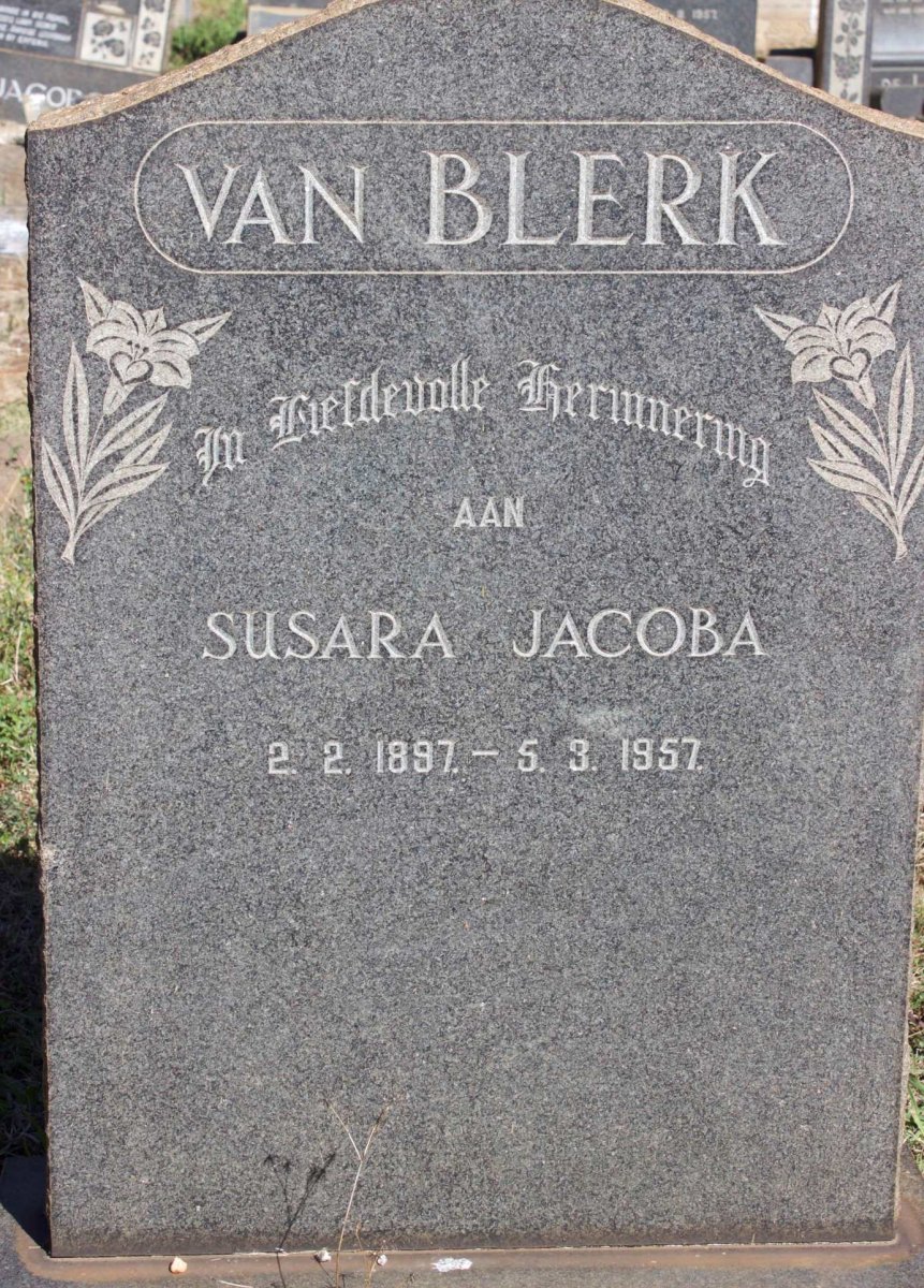 BLERK Susara Jacoba, van 1897-1957