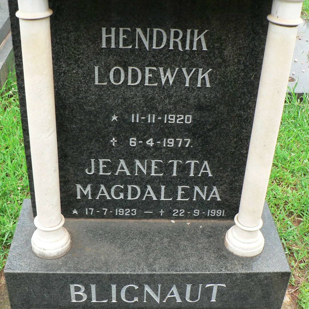 BLIGNAUT Hendrik Lodewyk 1920-1977 &amp; Jeanetta Magdalena 1923-1991