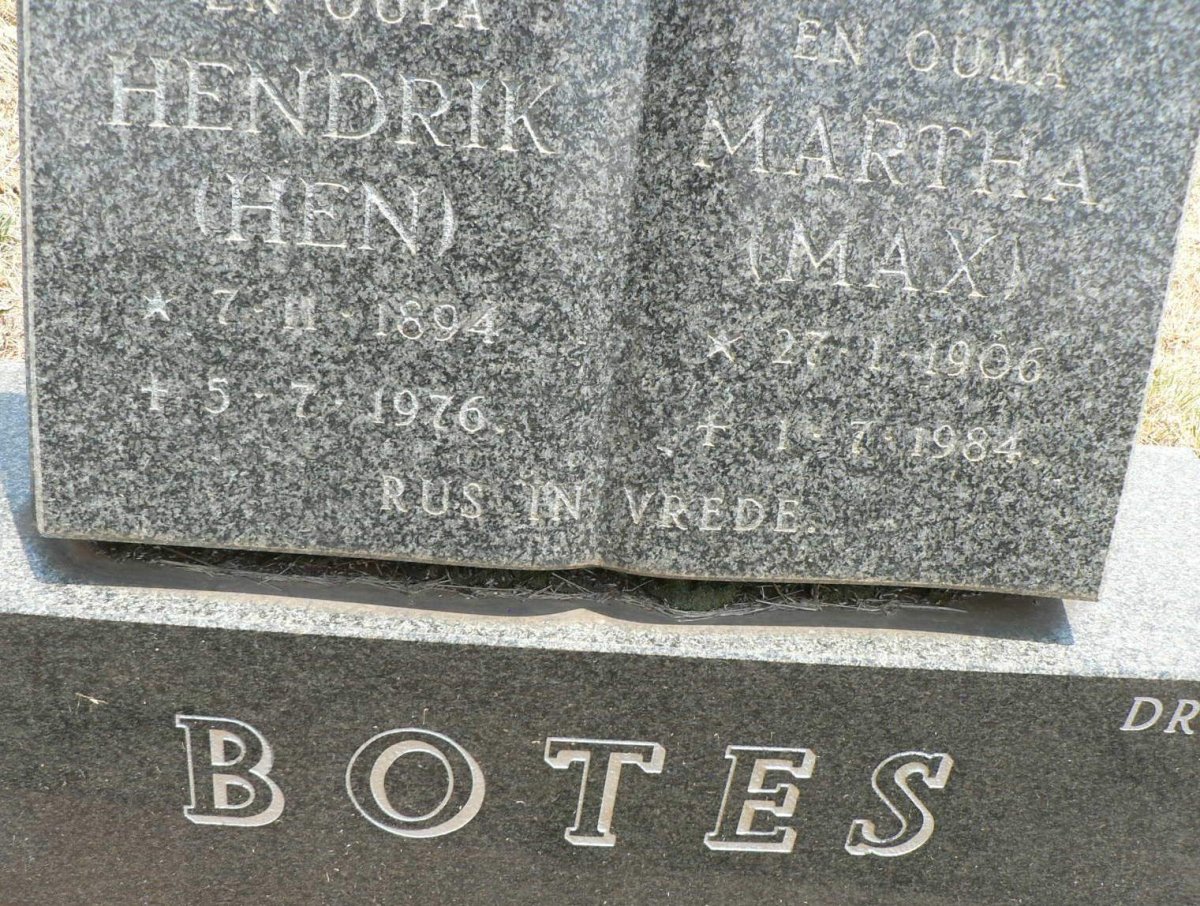 BOTES Hendrik 1894-1976 &amp; Martha 1906-1984