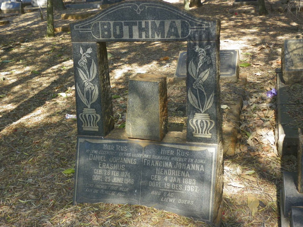 BOTHMA Daniel Johannes Erasmus 1874-1946 &amp; Francina Johanna Hendriena 1883-1967