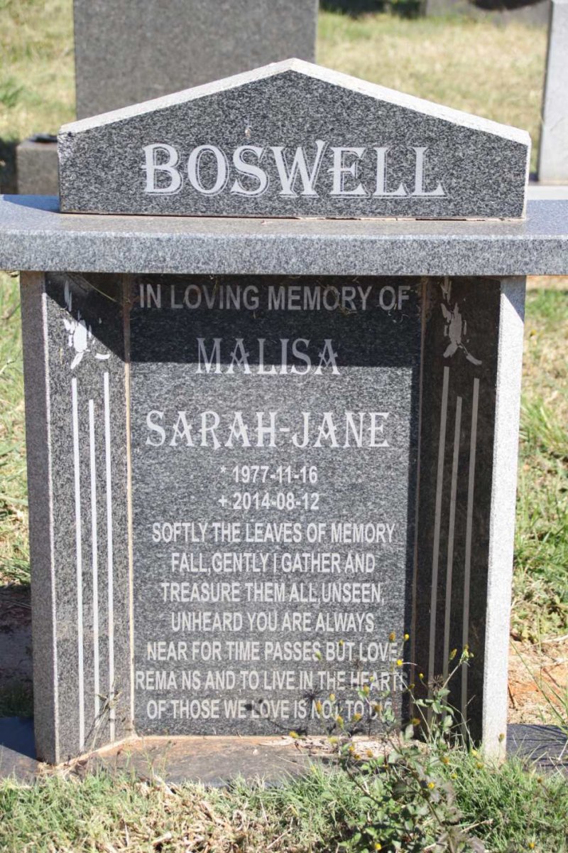 BOSWELL Malisa Sarah Jane 1977-2014