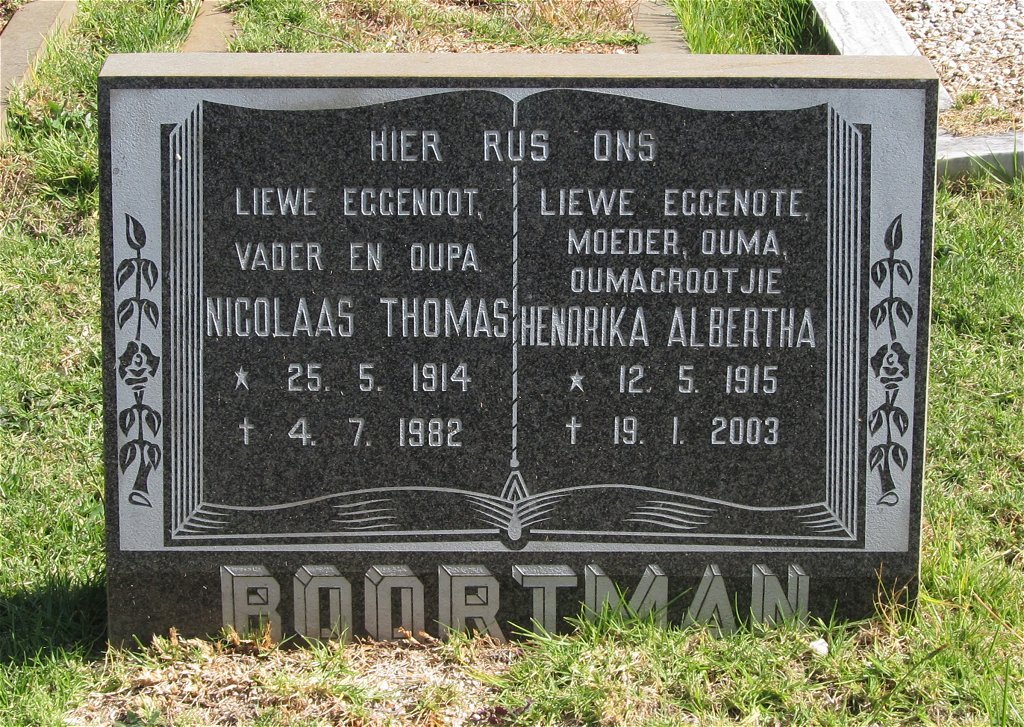BOORTMAN Nicolaas Thomas 1914-1982 &amp; Hendrika Albertha 1915-2001 