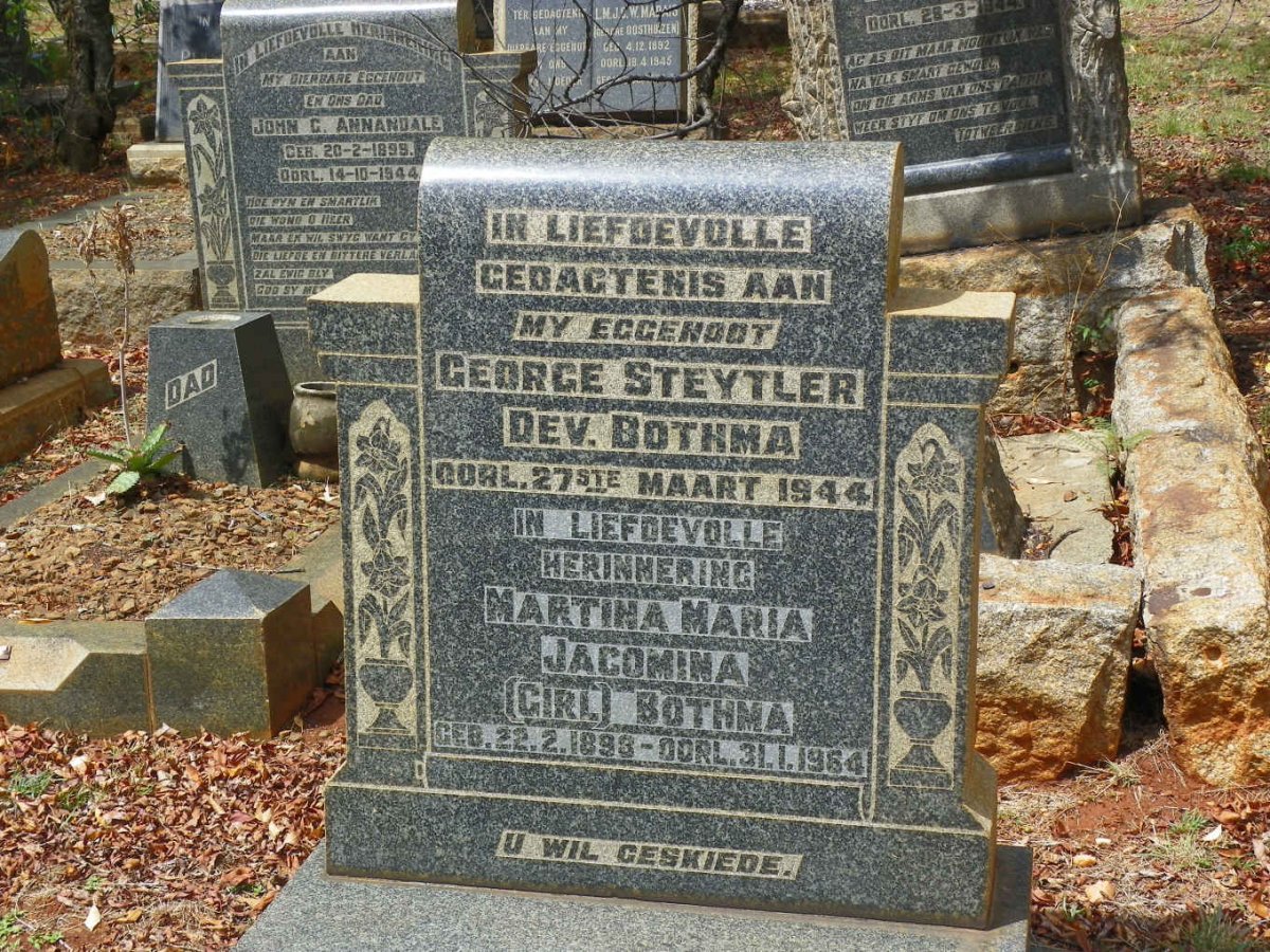 BOTHMA George Steytler Dev. -1944 &amp; Martina Maria Jacomina 1893-1984