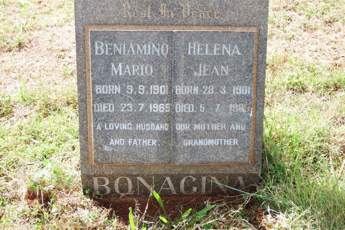 BONACINA Beniamino Mario 1901-1965 &amp; Helena Jean 1901-1985