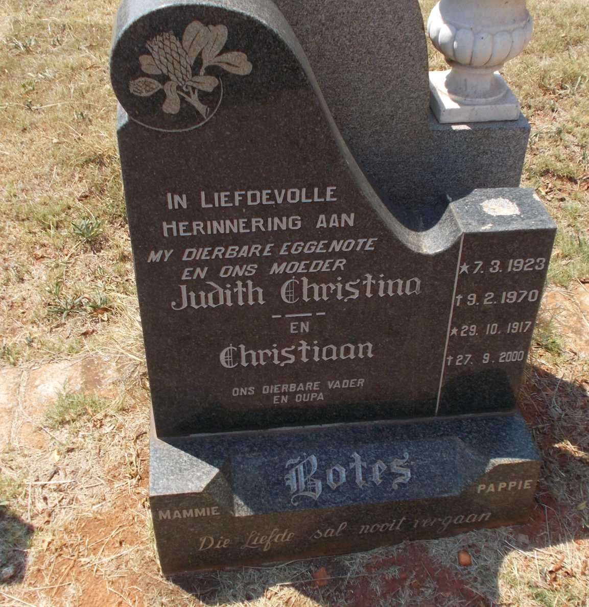 BOTES Christiaan 1917-2000 &amp; Judith Christina 1923-1970