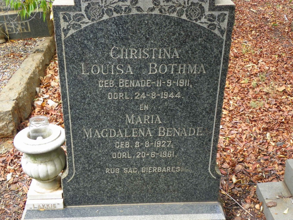 BOTHMA Christina Louisa nee BENADE 1911-1944 :: BENADE Maria Magdalena 1927-1961