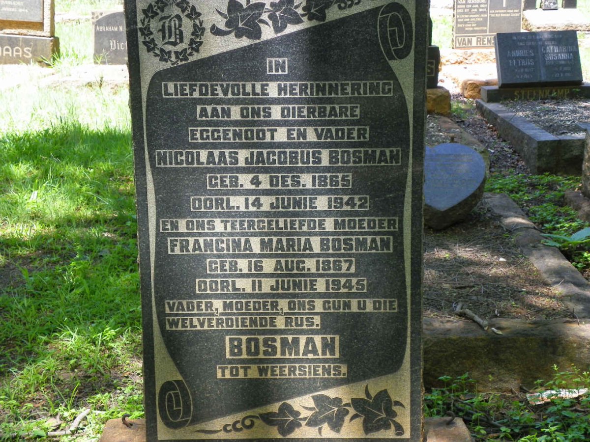 BOSMAN Nicolaas Jacobus 1865-1942 &amp; Francina Maria 1867-1945