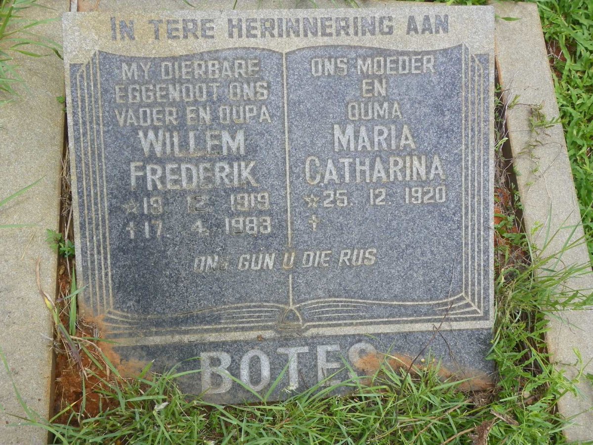 BOTES Willem Frederik 1919-1983 &amp; Maria Catharina 1920-
