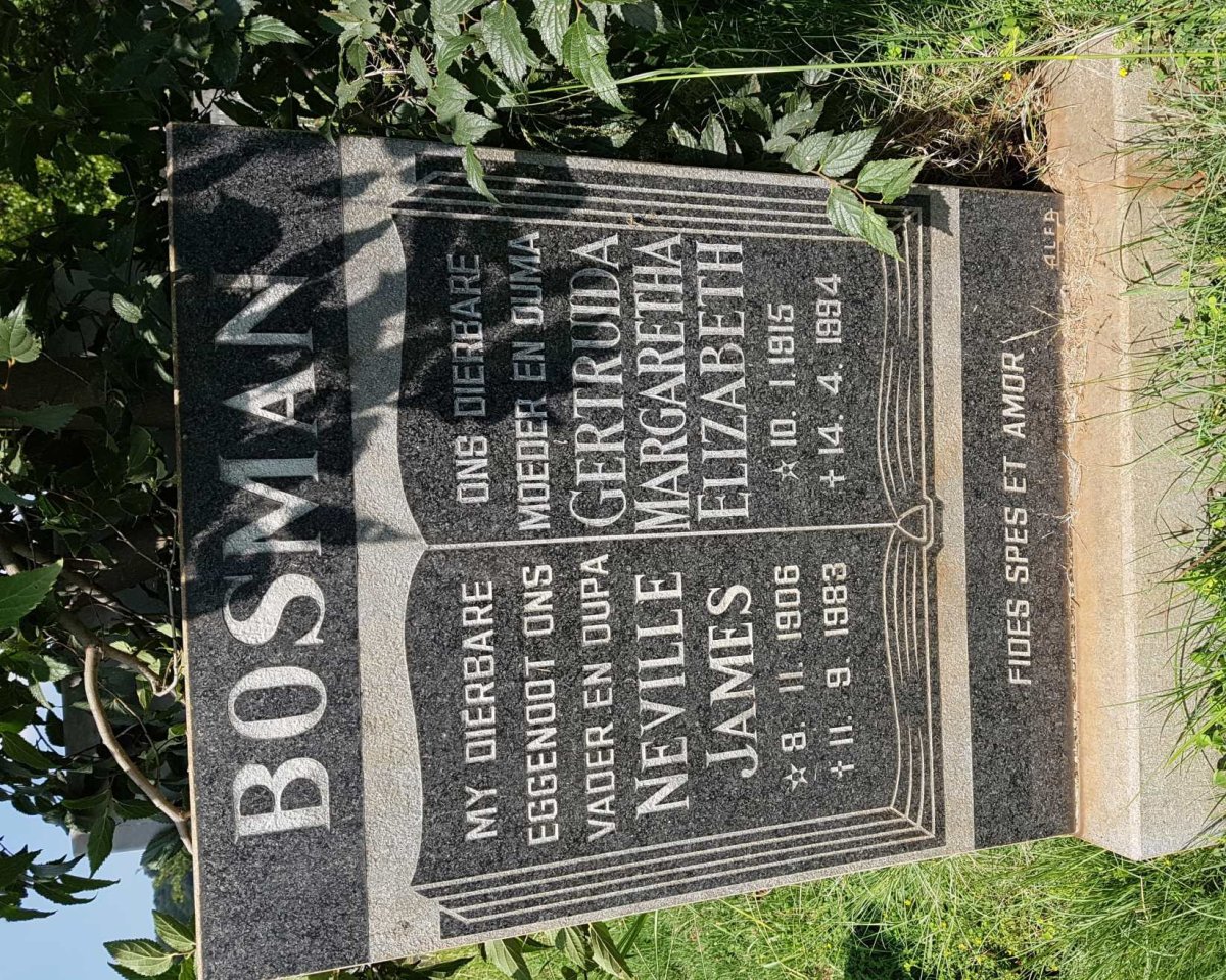 BOSMAN Neville James 1906-1983 &amp; Gertruida Margaretha Elizabeth 1915-1994