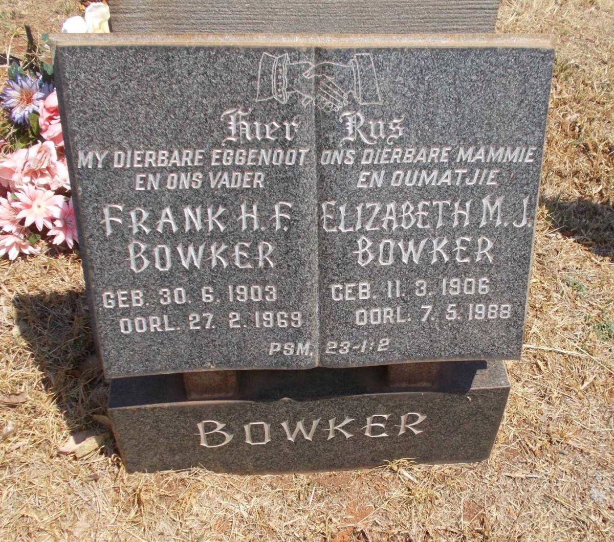 BOWKER Frank H.F. 1903-1969 &amp; Elizabeth M.J. 1906-1988