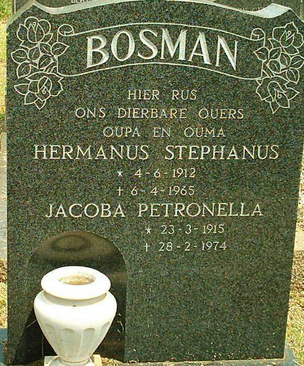 BOSMAN Hermanus Stephanus 1912-1965 &amp; Jacoba Petronella 1915-1974