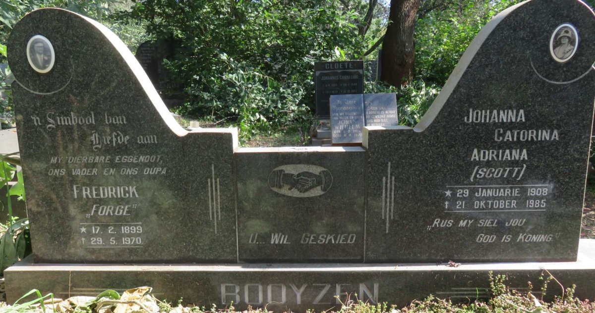 BOOYZEN  Fredrick 1899-1970 &amp; Johanna Catorina Adriana nee SCOTT 1908-1985