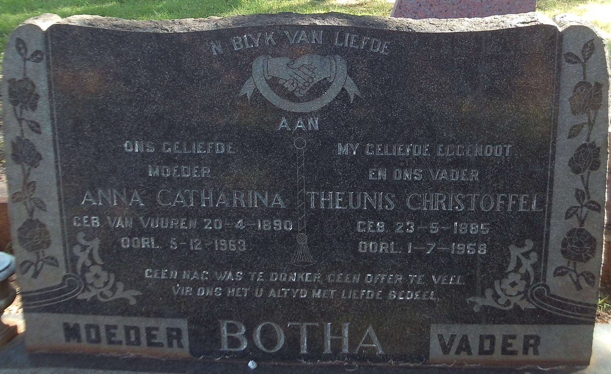 BOTHA Theunis Christoffel 1885-1958 &amp; Anna Catharina VAN VUUREN 1890-1963