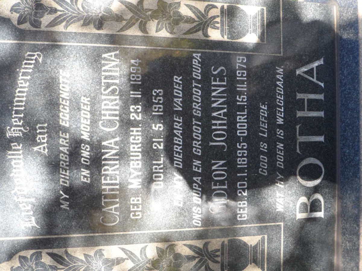 BOTHA Gideon Johannes 1895-1979 &amp; Catherina Christina MYBURGH 1894-1953